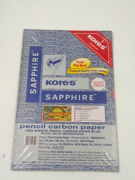 Kores Pen/Pencil Carbon Paper, Sapphire Blue - Pack of 100 Sheets